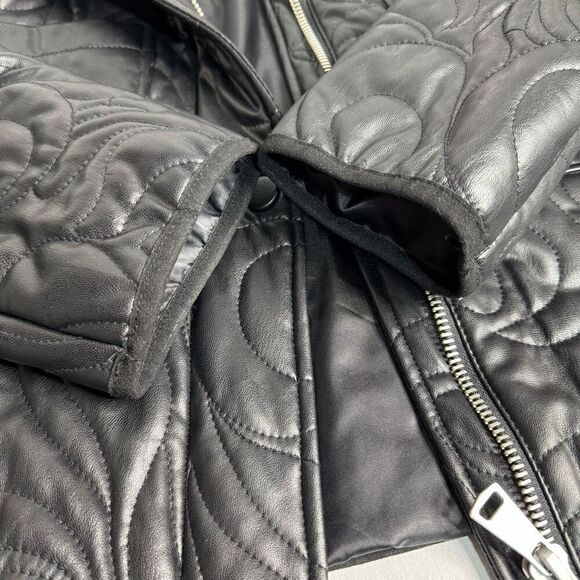 Avec Les Filles "with the girls" NWT black quilted faux leather crop jacket size - Picture 15 of 15
